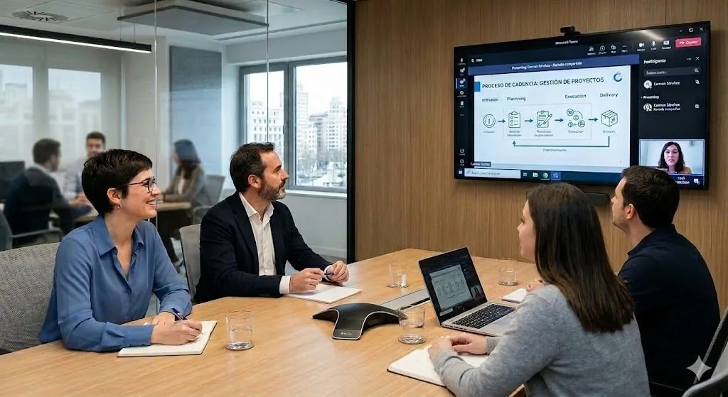 Sesión de diagnóstico con un equipo, revisando en pantalla compartida el mapa de un proceso